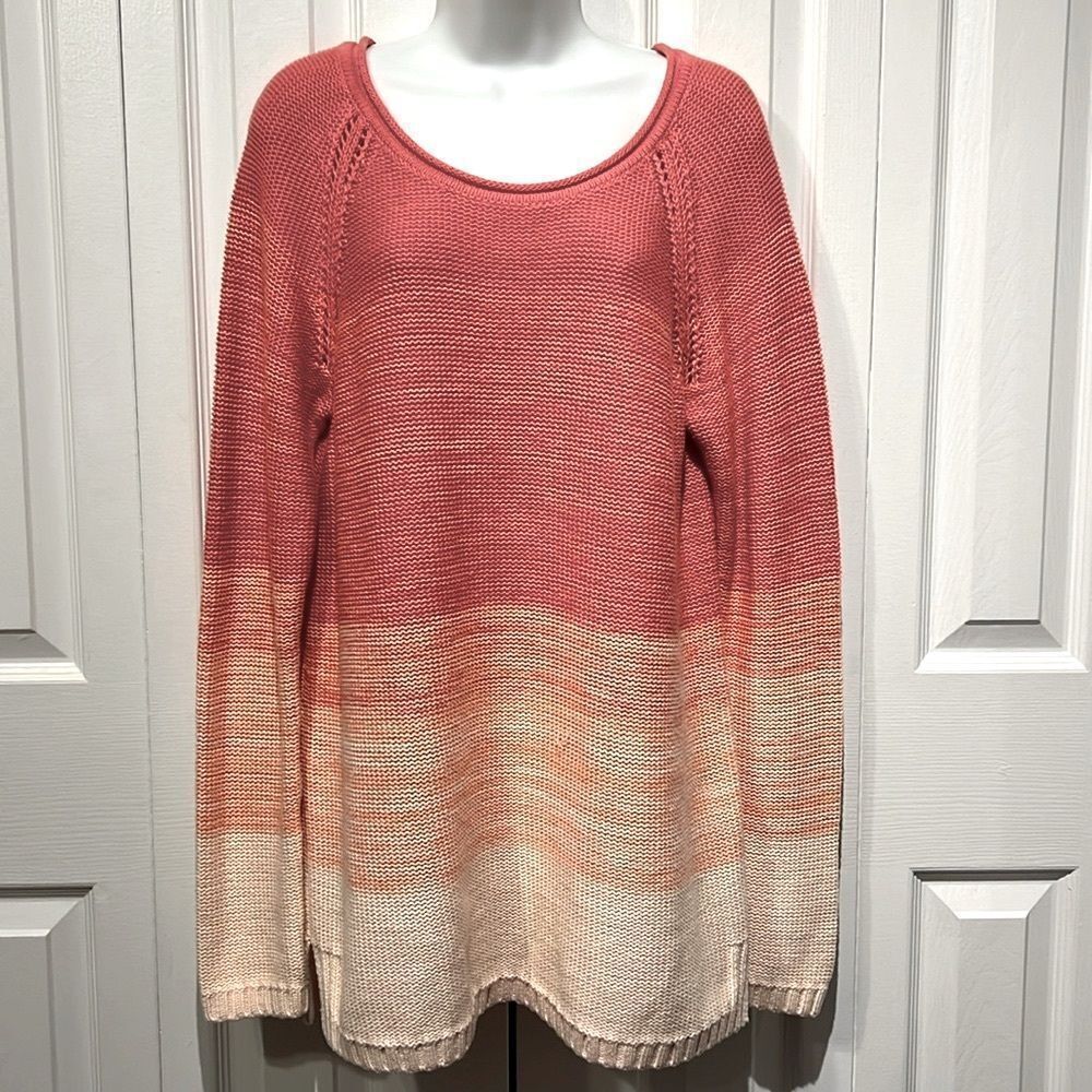Natural Reflections Cotton Orange‎ Toned Ombre Long Sleeve  Sweater Size L